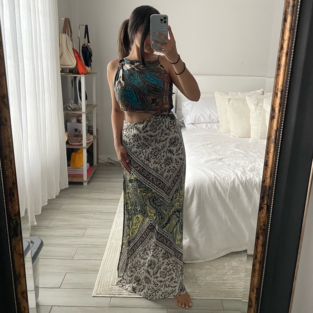 Free People Ingrid Midi Dress Daylight Combo Paisley Cutout Dress Size 4 - Picture 2 of 5